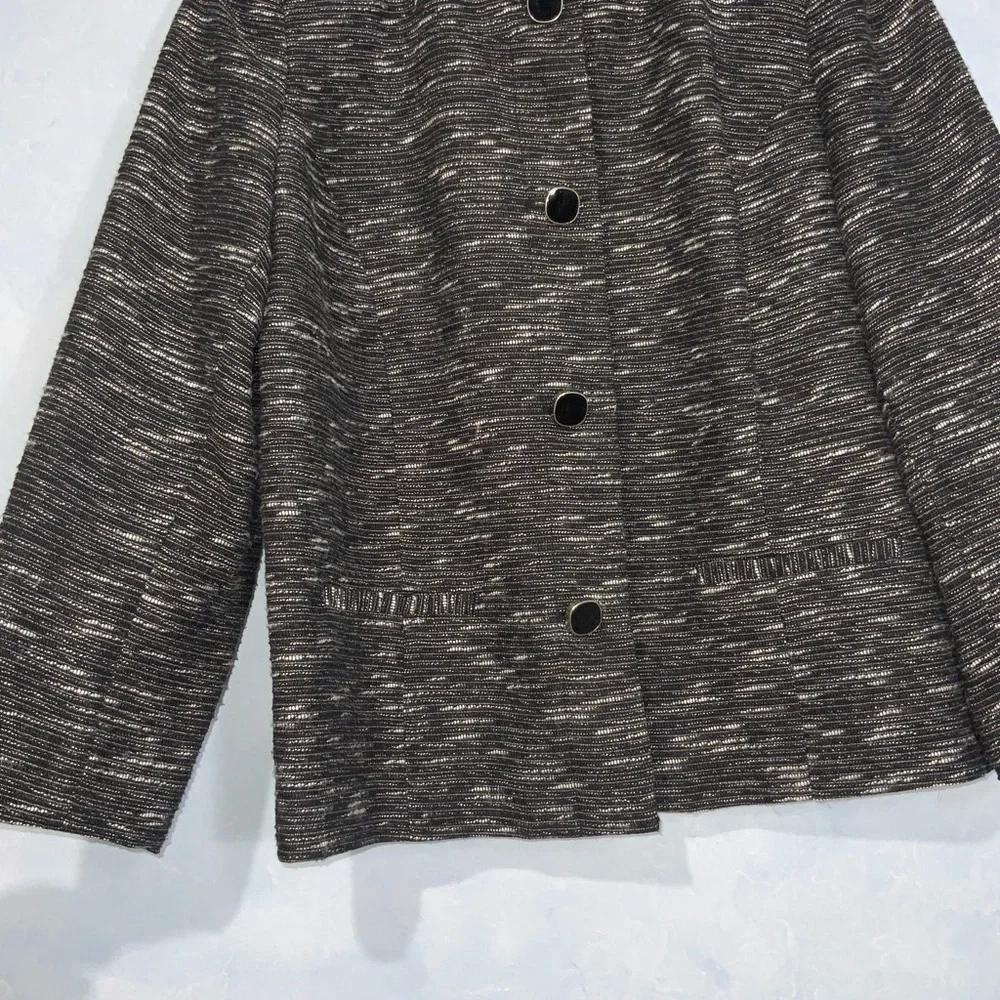 JM Collection Black & White Textured Button Front Blazer Business Classic 16P